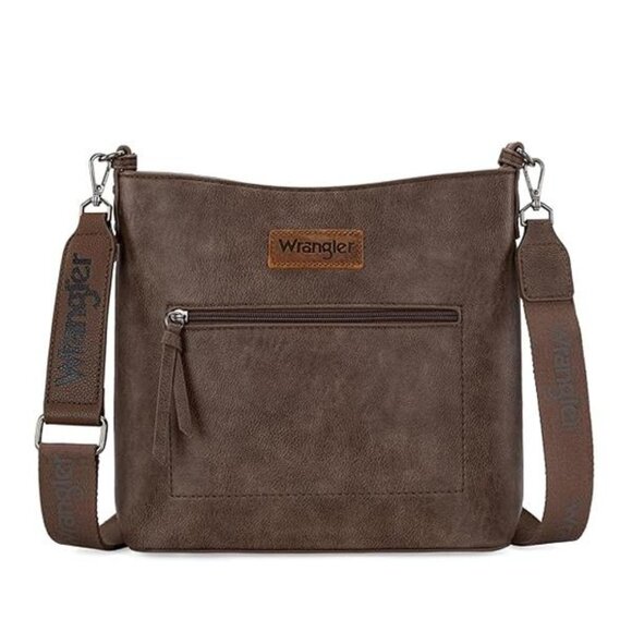 Wrangler Casual Plain Zipper Crossbody Bag - Coffee Brown - Picture 1 of 8